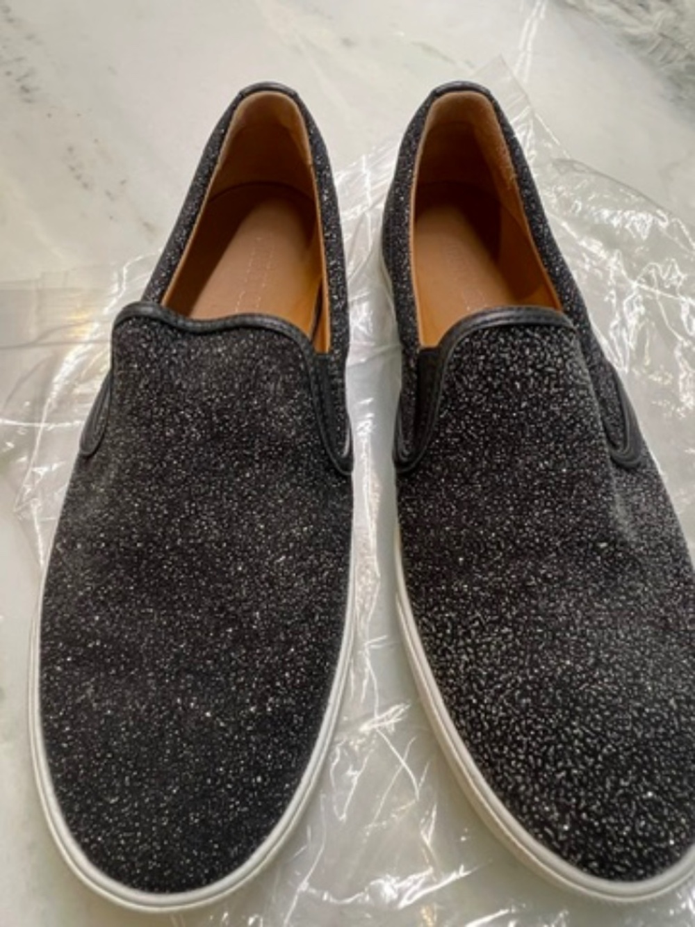 Jimmy Choo Women's Black Glitter Slip On Sneakers